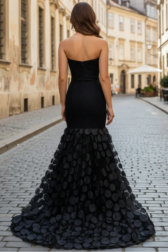 Embellished Mermaid Strapless Straight-Neck Low-Back Floor-Length Prom Dress