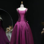 Green Emerald Square Neck Bow Accent A-Line Long Formal Evening Gown