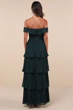 Dress Classic Emerald Pleated Off-the-Shoulder Maxi Dress Evening Dress A-Line Sleeveless Sweetheart Neck Prom Dress