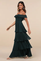 Dress Classic Emerald Pleated Off-the-Shoulder Maxi Dress Evening Dress A-Line Sleeveless Sweetheart Neck Prom Dress