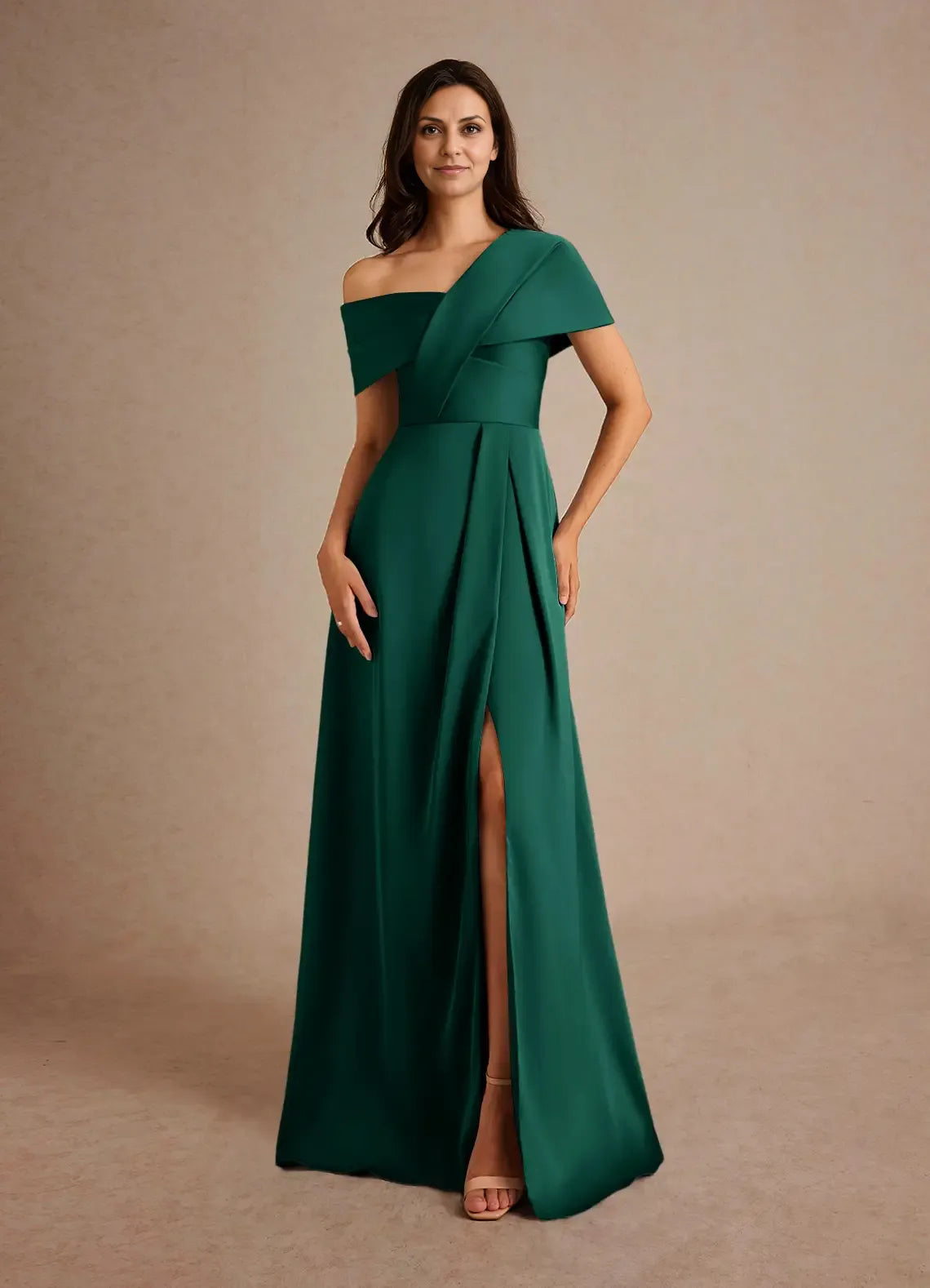Dress Champagne A-Line Pleated Maxi Dress Elegant Off the Shoulder Slit Mother of the Bride Dress