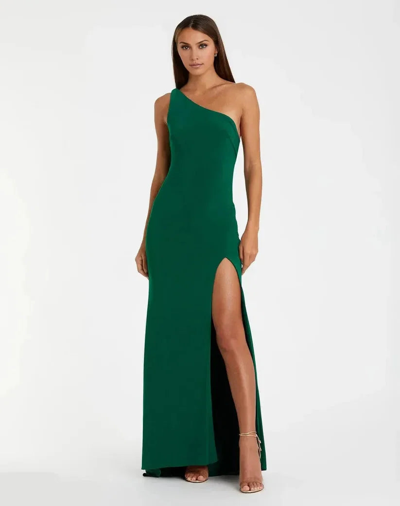 Sheath One Shoulder Sleeveless Draped Back Floor-Length Prom Dress