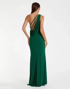Sheath One Shoulder Sleeveless Draped Back Floor-Length Prom Dress