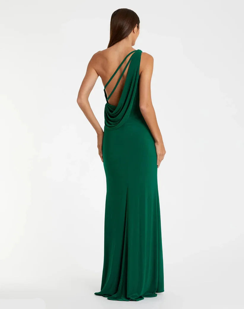 Sheath One Shoulder Sleeveless Draped Back Floor-Length Prom Dress