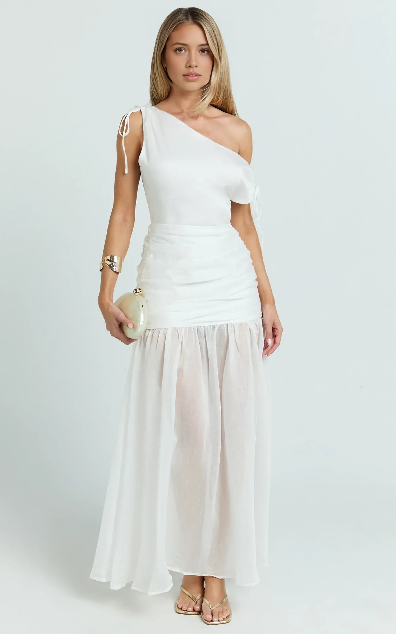 Enchanting A Line One Shoulder Sleeveless Draped Back Floor Length Plus Size Evening Dress