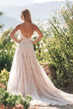 Enchanting A Line Plunging V Neck Spaghetti Strap Open Back Floor Length Wedding Dress