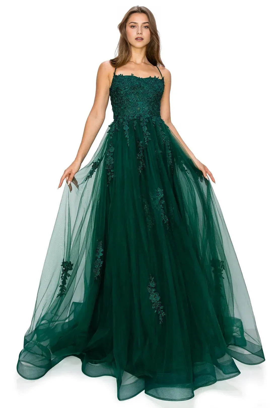 Enchanting A-Line Square Neck Spaghetti Strap Lace Up Back Floor Length Prom Dress