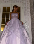 Enchanting A-Line Strapless Sweetheart Lace-Up Corset Tiered Floor-Length Evening Ball Gown