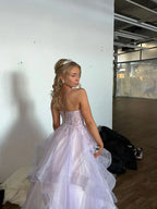 Enchanting A-Line Strapless Sweetheart Lace-Up Corset Tiered Floor-Length Evening Ball Gown