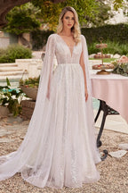 Enchanting A-Line V-Neck Cape Sleeve Open Back Floor Length Prom Dress