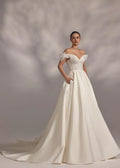 Enchanting Ball Gown Off Shoulder Floral Short Sleeve Lace Up Back Long Length Wedding Dress