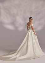 Enchanting Ball Gown Off Shoulder Floral Short Sleeve Lace Up Back Long Length Wedding Dress