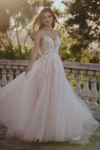 Enchanting Ball Gown Plunging V Neck Spaghetti Strap Open Back Floor Length Wedding Dress