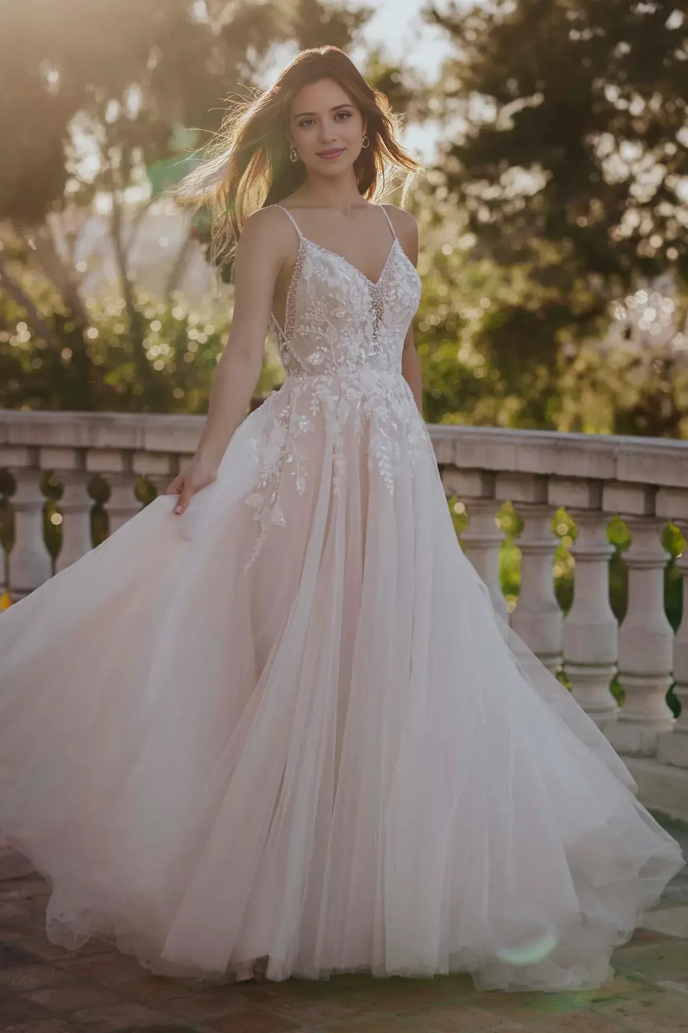 Enchanting Ball Gown Plunging V Neck Spaghetti Strap Open Back Floor Length Wedding Dress