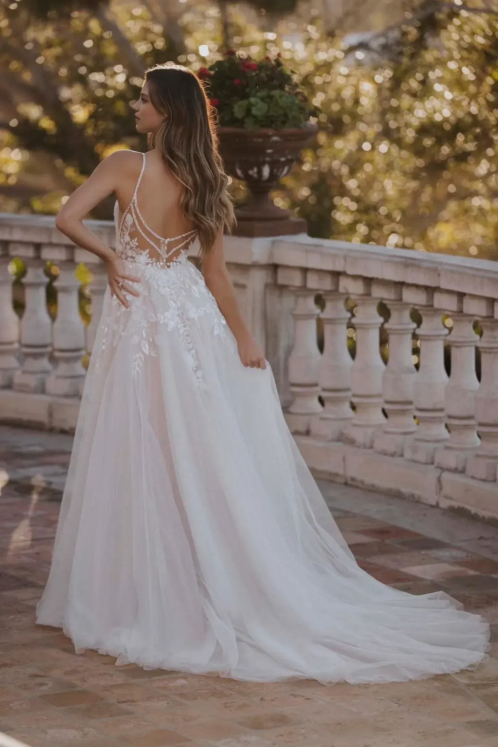 Enchanting Ball Gown Plunging V Neck Spaghetti Strap Open Back Floor Length Wedding Dress