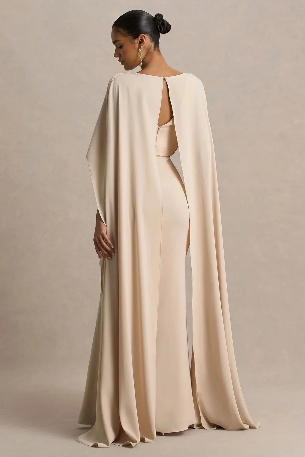Enchanting Mermaid Boat Neck Cape Sleeve Keyhole Back Floor Length Evening Dress