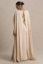 Enchanting Mermaid Boat Neck Cape Sleeve Keyhole Back Floor Length Evening Dress