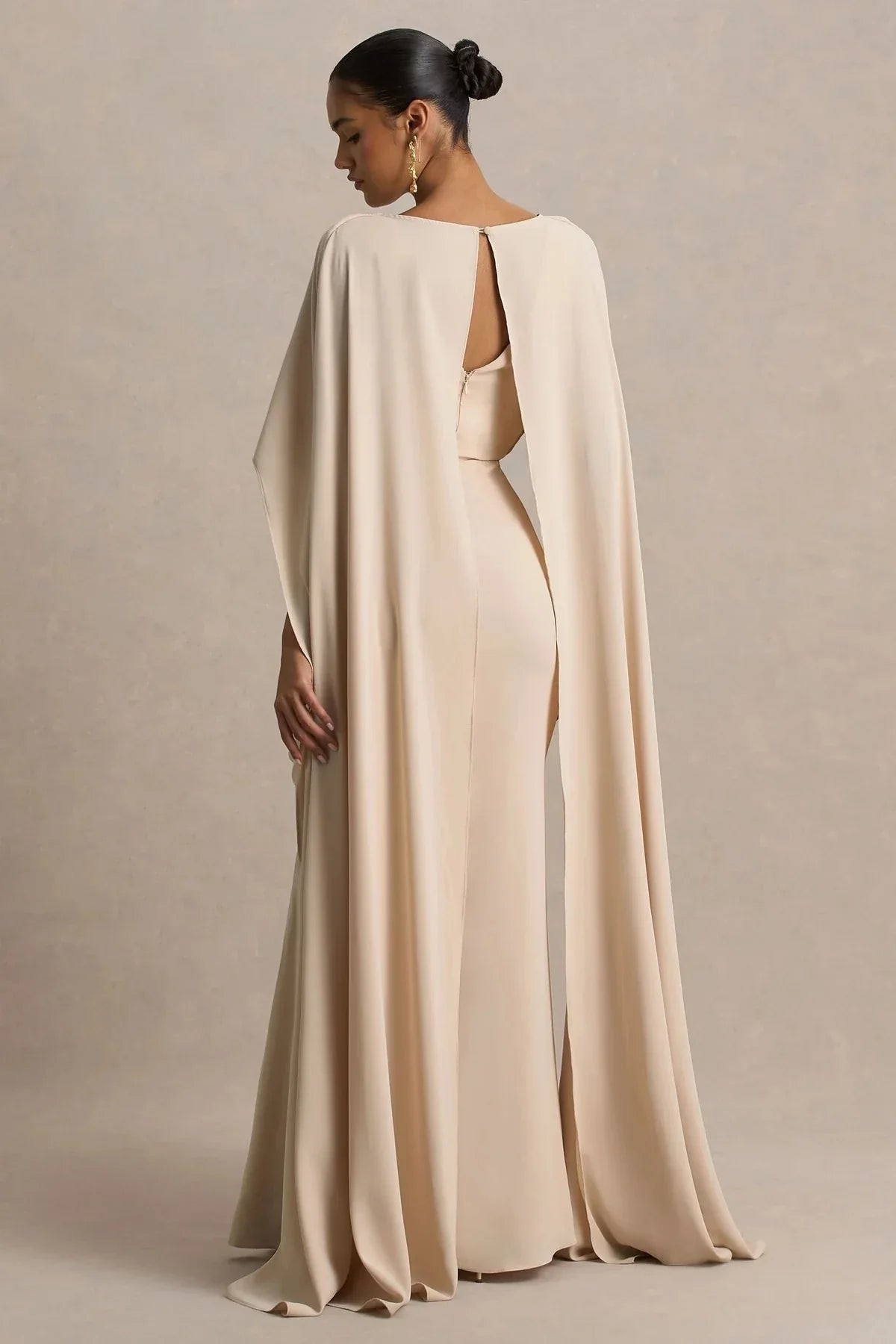 Enchanting Mermaid Boat Neck Cape Sleeve Keyhole Back Floor Length Evening Dress