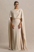 Enchanting Mermaid Boat Neck Cape Sleeve Keyhole Back Floor Length Evening Dress