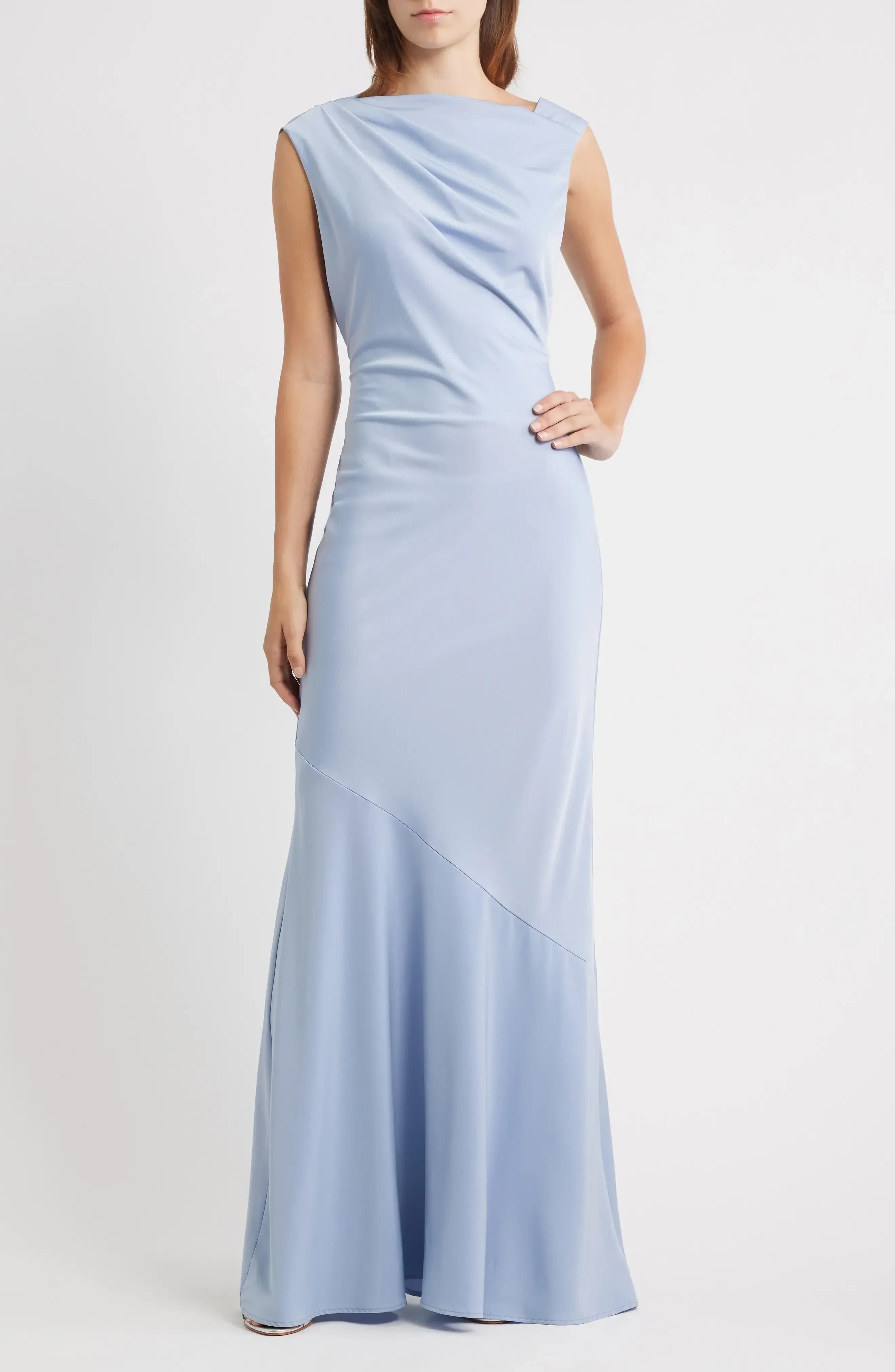 Enchanting Mermaid Boat Neck Sleeveless Tie Back Floor Length Evening Dress