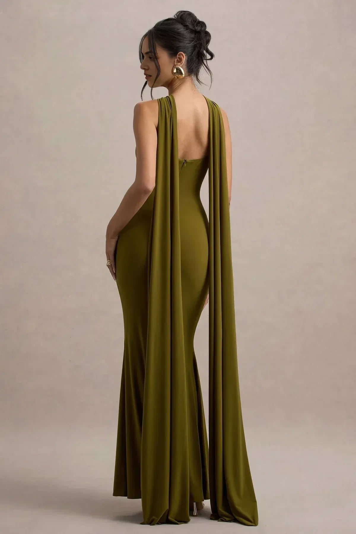 Enchanting Mermaid Cut Out Neck Cape Sleeve Zip Back Floor Length Evening Dress