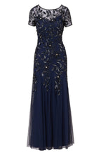 Enchanting Mermaid Illusion Neck Short Sleeve Embellished Back Floor Length Evening Dress