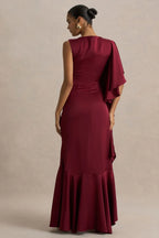 Enchanting Mermaid One Shoulder Ruffled Sleeve Zipper Back Floor Length Evening Dress