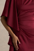 Enchanting Mermaid One Shoulder Ruffled Sleeve Zipper Back Floor Length Evening Dress