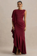 Enchanting Mermaid One Shoulder Ruffled Sleeve Zipper Back Floor Length Evening Dress