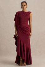 Enchanting Mermaid One Shoulder Ruffled Sleeve Zipper Back Floor Length Evening Dress