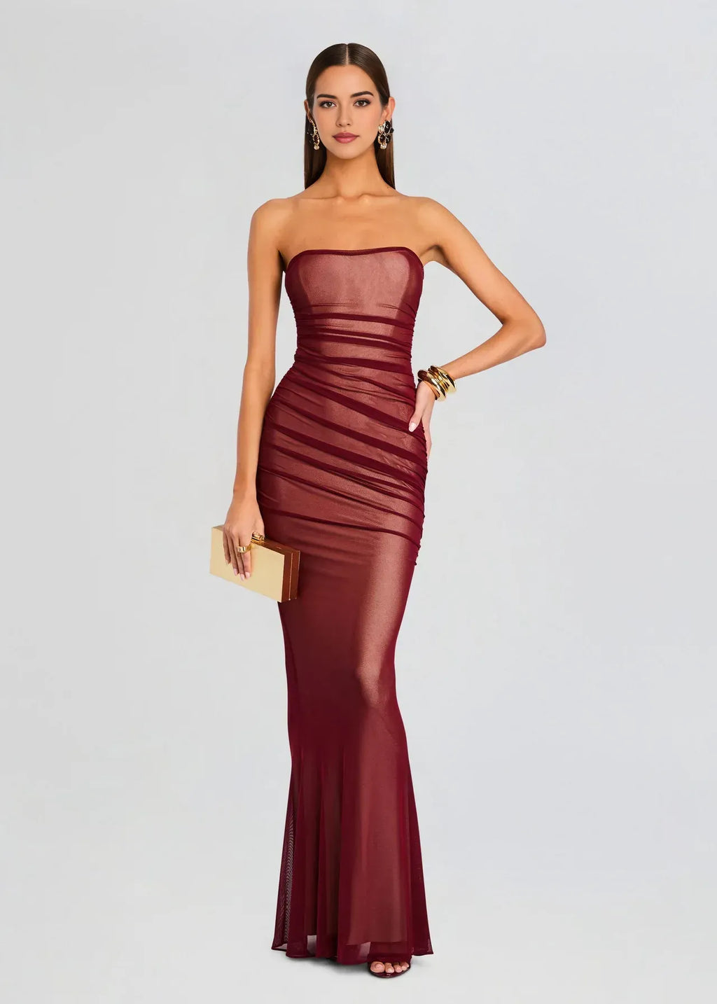 Enchanting Mermaid Strapless Sleeveless Ruched Back Floor Length Plus Size Evening Dress