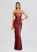 Enchanting Mermaid Strapless Sleeveless Ruched Back Floor Length Plus Size Evening Dress