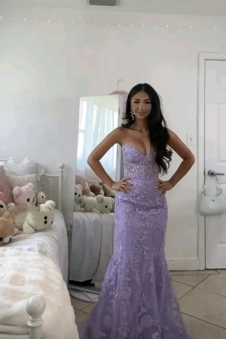 Enchanting Mermaid Strapless Sweetheart Lace-Up Corset Floral Floor-Length Evening Gown