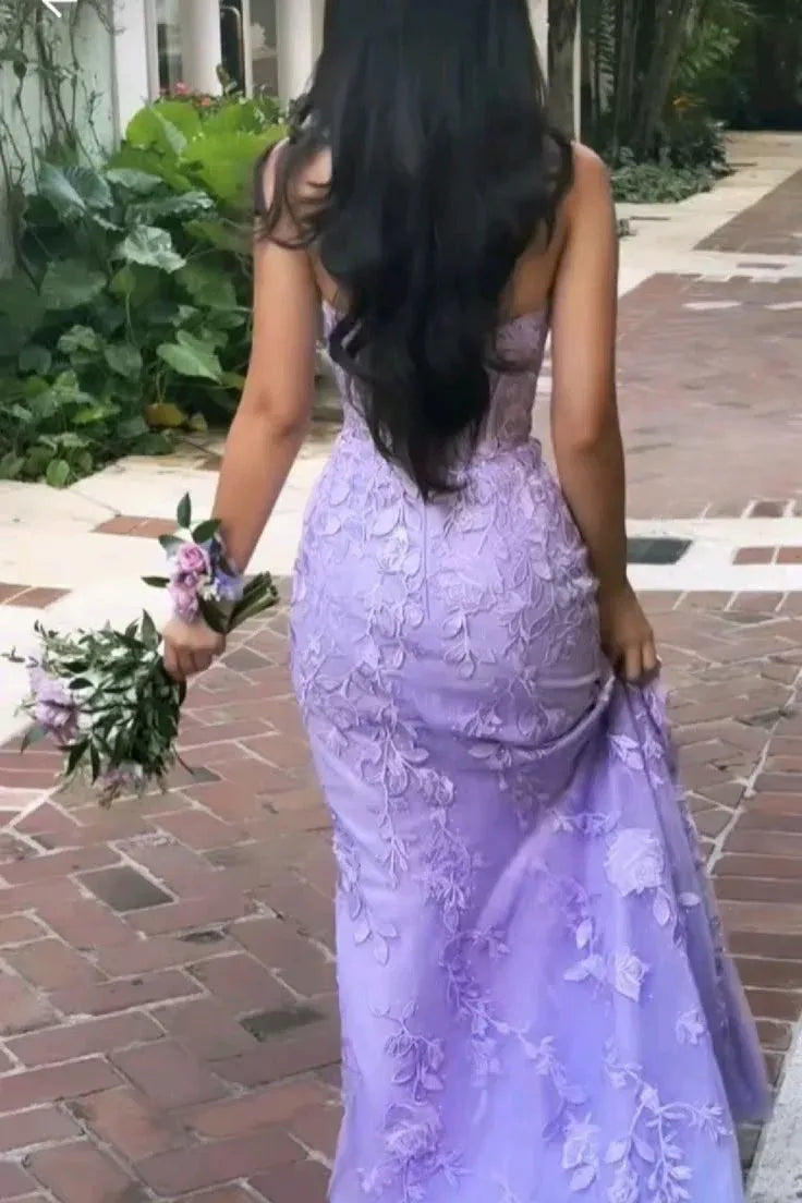 Enchanting Mermaid Strapless Sweetheart Lace-Up Corset Floral Floor-Length Evening Gown