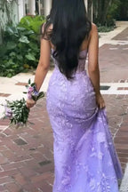 Enchanting Mermaid Strapless Sweetheart Lace-Up Corset Floral Floor-Length Evening Gown