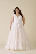Enchanting Plus Size Ball Gown Plunging V Neck Cap Sleeve Open Back Floor Length Wedding Dress
