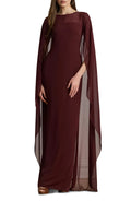 Enchanting Sheath Boat Neck Cape Sleeve Plain Back Floor Length Evening Dress