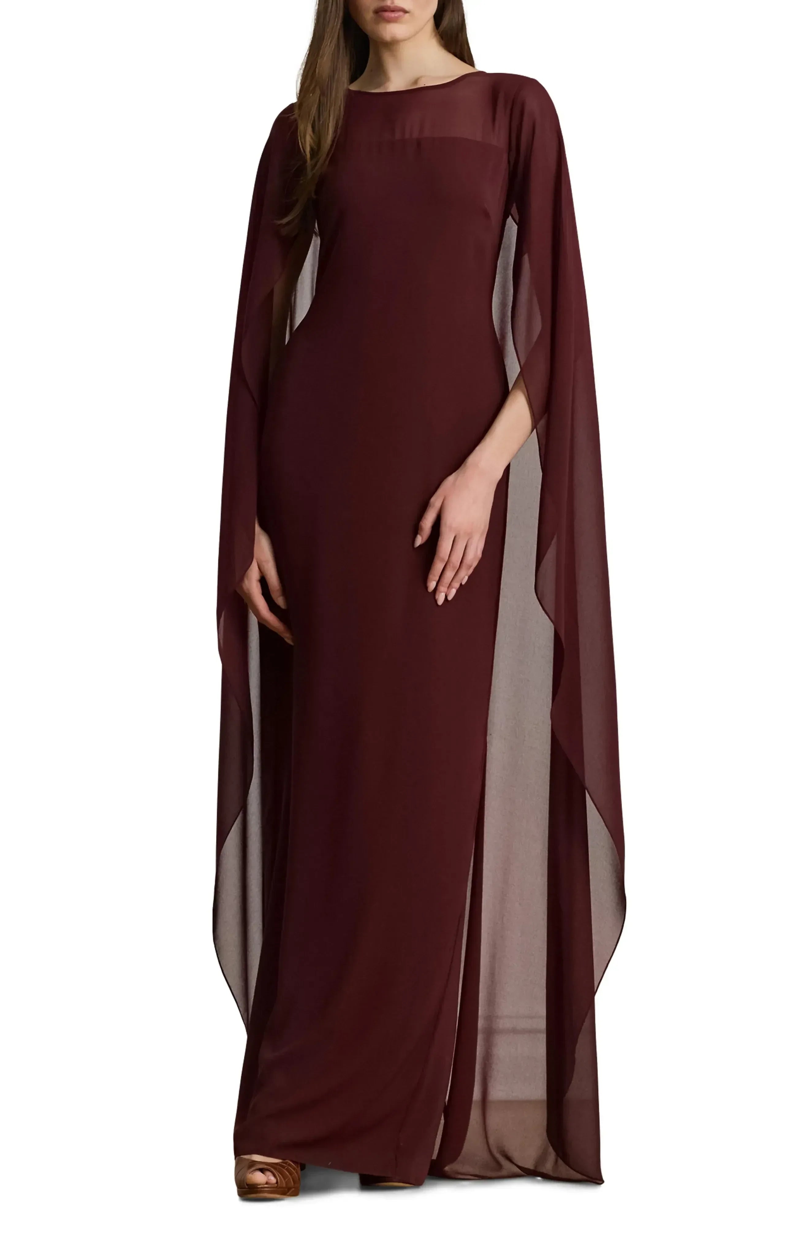 Enchanting Sheath Boat Neck Cape Sleeve Plain Back Floor Length Evening Dress