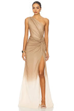Enchanting Sheath One Shoulder Ombre Knot Sleeveless Zipper Back Floor Length Evening Dress
