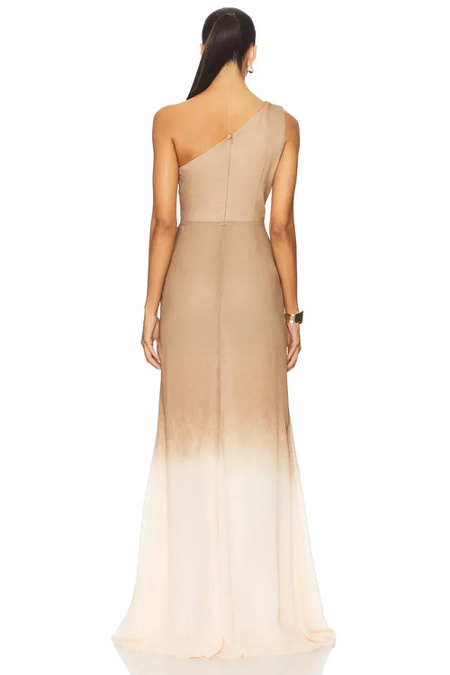 Robe de soirée longue sans manches asymétrique à nœud ombré avec glissière au dos Enchanting Sheath