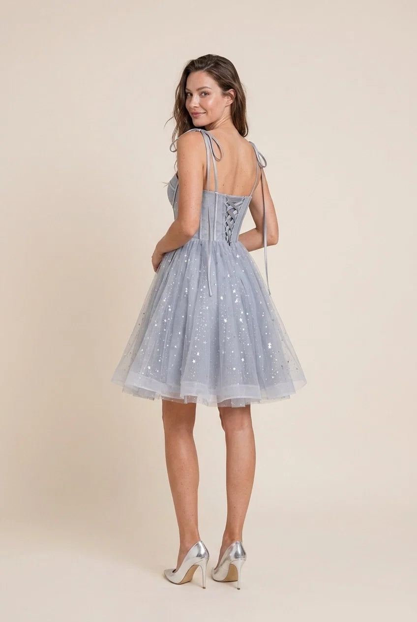Blue Enchanting A-Line Sweetheart Tie-shoulder Corset Dusty Short Homecoming Dresses