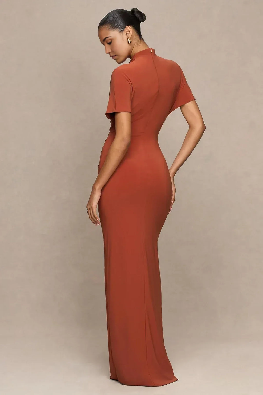 Engrossing Mermaid High Neck Cap Sleeve Embellished Side Floor Length Evening Dress