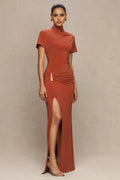Engrossing Mermaid High Neck Cap Sleeve Embellished Side Floor Length Evening Dress