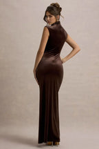 Engrossing Mermaid High Neck Sleeveless Ruched Side High Slit Floor Length Evening Dress