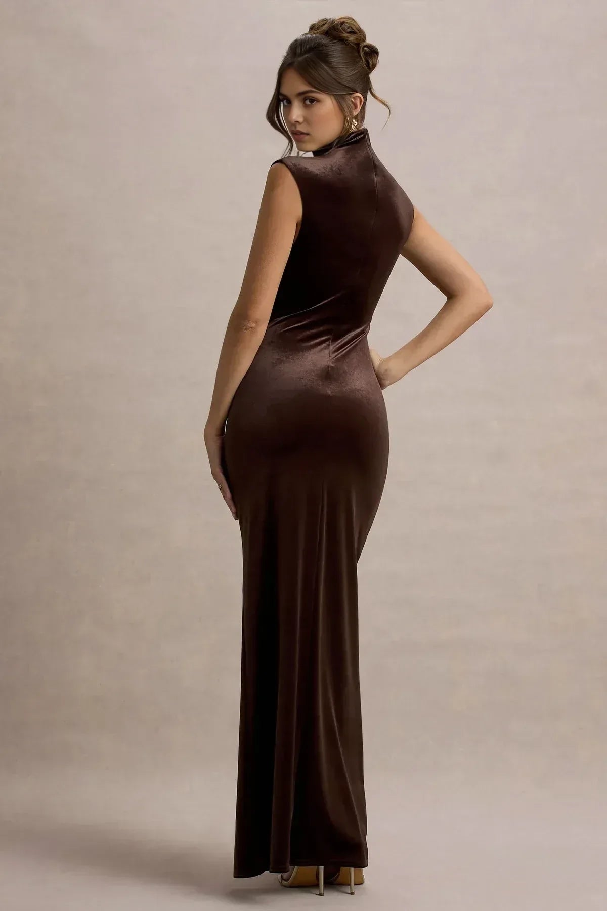 Engrossing Mermaid High Neck Sleeveless Ruched Side High Slit Floor Length Evening Dress