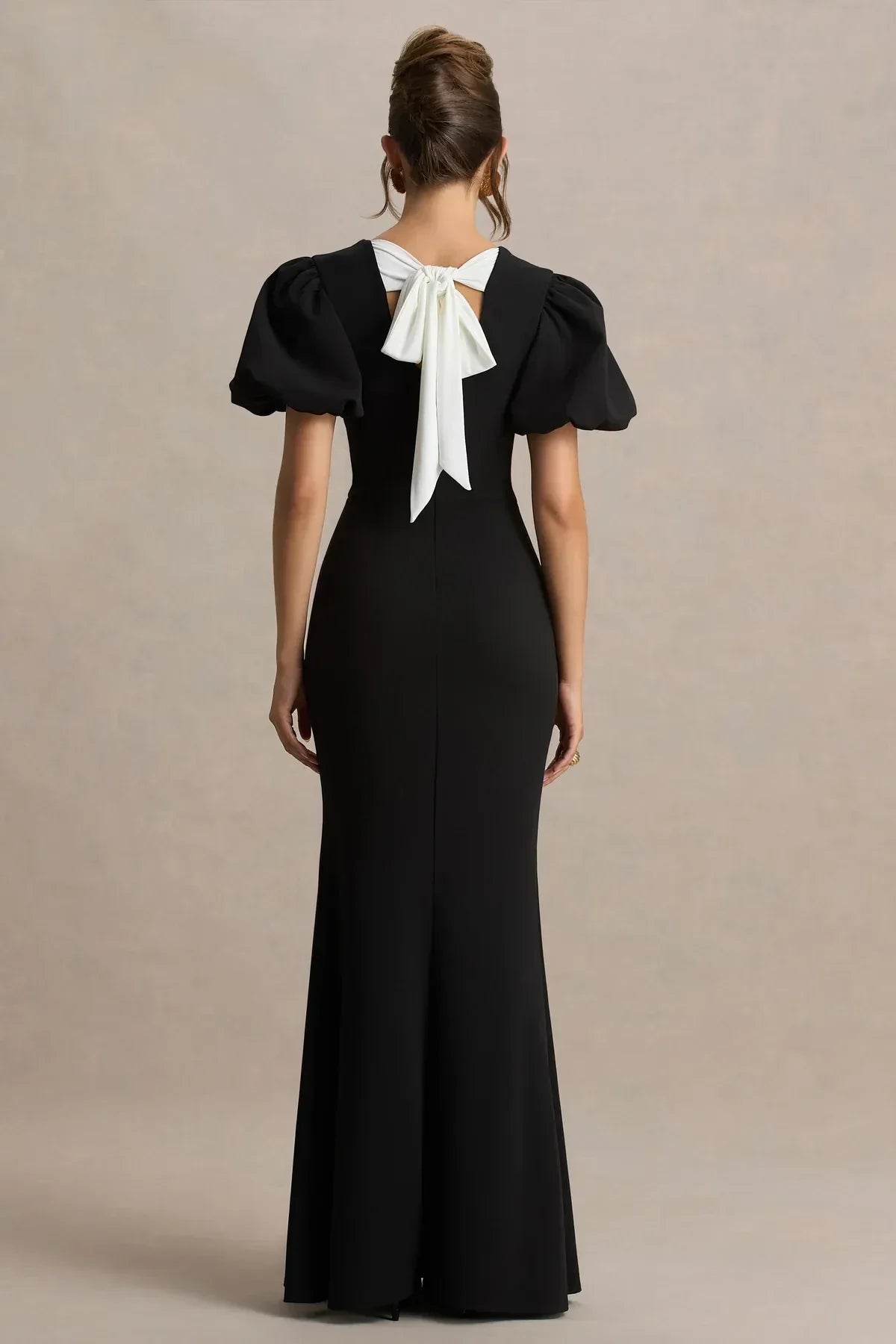 Enthralling Mermaid Boat Neck Puff Sleeve Bow Back Floor Length Evening Dress