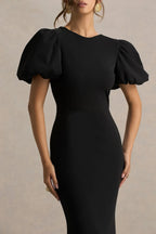 Enthralling Mermaid Boat Neck Puff Sleeve Bow Back Floor Length Evening Dress