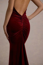 Enthralling Mermaid Cowl Neck Sleeveless Ruched Back Floor Length Evening Dress