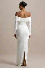Enthralling Mermaid Off Shoulder Draped Sleeve Knot Detail Floor Length Evening Dress