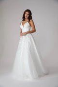 Ethereal A-Line Deep V Spaghetti Strap Open Back Floor Length Prom Dress